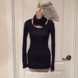 Momentous Navy Blue Shirt with Infinity Scarf